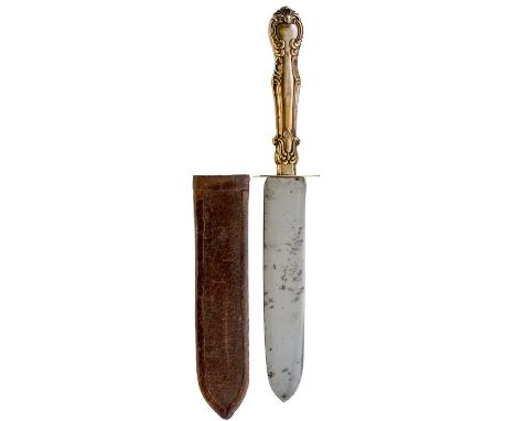 16.5cm blade with spear point and BATTLE AXE maker's stamp, characteristic white metal hilt with embossed acanthus decoration