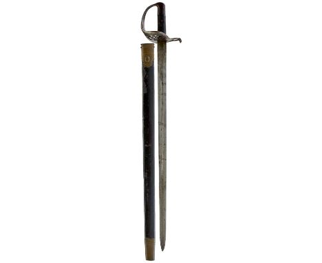 74.5cm double fullered blade with Swinburn inspector’s stamp, thick iron guard to pattern, the pommel stamped S&amp;S for Swi