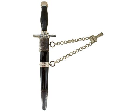 24.5cm flattened diamond section blade by Paul Wayersbeg, regulation plated hilt with black painted wooden grip, in its plate