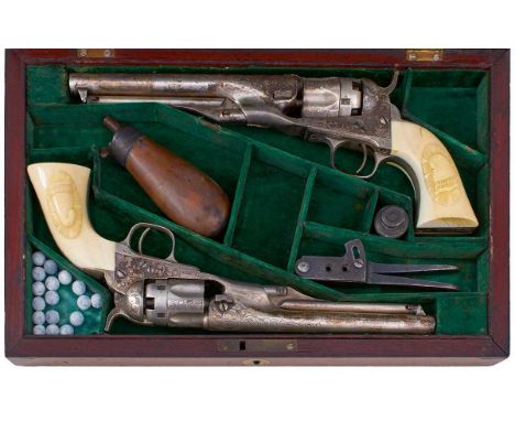 6.5inch sighted barrels stamped ADDRESS COL SAML COLT NEW-YORK US AMERICA, scroll engraved to the left and right sides, plate
