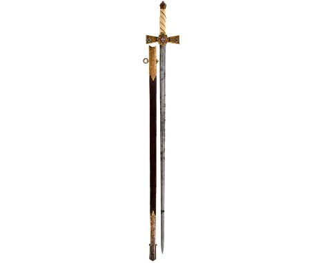 80cm double fullered broadsword blade etched with scrolling foliage, Bombay and Society motifs, the presentation inscription 