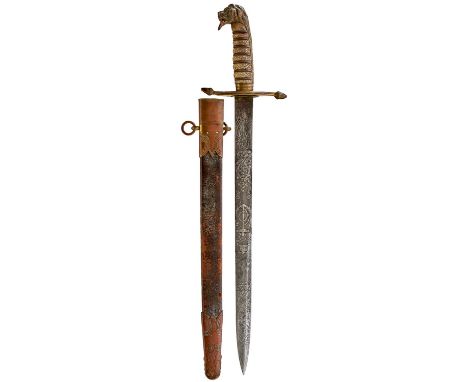 38.25cm blade etched with scrolling foliage to the tip and crowned fouled anchors, maker's panel for MACKAY DEVENPORT, regula
