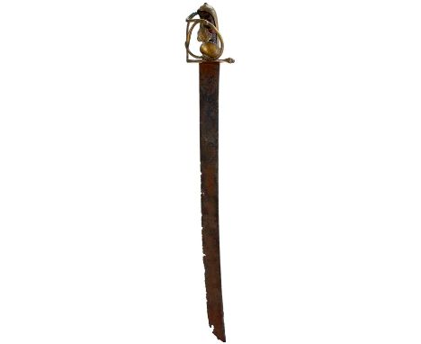 62cm slightly curved broad blade etched to one side with three fleur de lis, a laurel spray and Flibustiers Du Cap within a s
