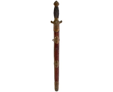 the first with 43cm flattened diamond section blade, characteristic brass mounted hilt with reeded wooden grip, the mounts de