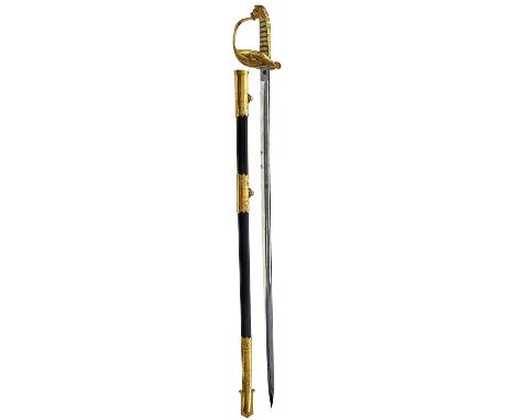 79.25cm fullered blade etched with scrolling foliage, crowned Royal arms and crowned fouled anchor, regulation gilt hilt inco