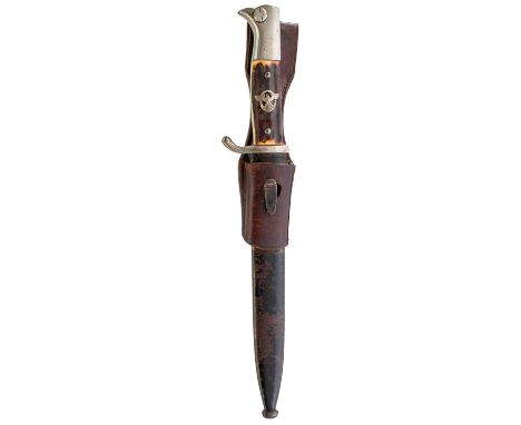 19.75cm fullered blade by SMF and stamped SD33, regulation plated hilt with two-piece riveted stag's horn grip, the guard sta