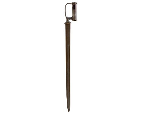 57cm fullered blade stamped with a 2 over 4, characteristic hilt with D-shaped knuckle guard, together with a Brown Bess sock
