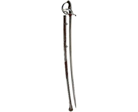 83cm curved fullered clean blade by Schneider of Berlin, decorated with scrolling foliage, trophies and stands of arms, regul