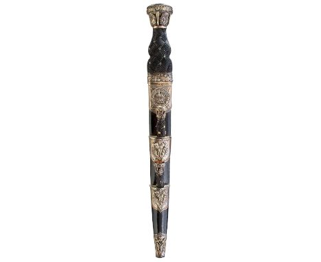30cm fullered blade with faceted back edge, decorated with thistles, battle honours to the tip, crowned EGYPT sphinx and INDI
