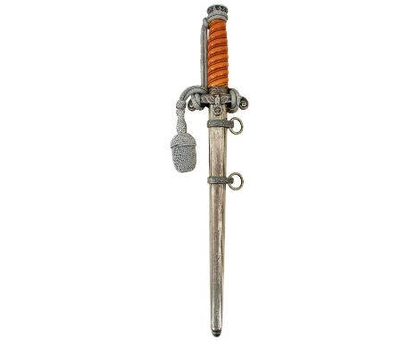 25.5cm flattened diamond section blade by Eickhorn, regulation plated hilt with orange celluloid grip, in its plated steel sc