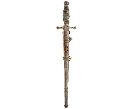 26.5cm flattened diamond section blade etched with a cypher, regulation plated hilt with wire bound grip, in its embossed pla