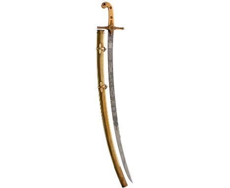72.5cm clean curved clipped back blade finely etched with scrolling foliage, laurel wreaths, crowned VR cyphers, crossed swor