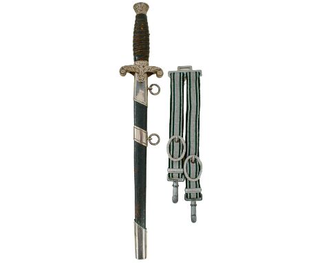 25.5cm blade, regulation plated hilt with wire bound leather grip, in its plated mounted leather wrapped steel scabbard, comp