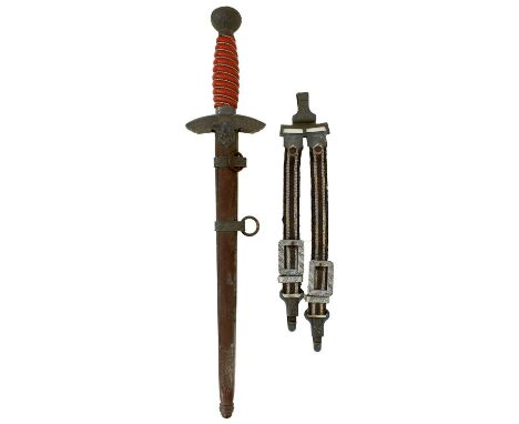26cm flattened diamond section blade by PUMA, regulation allow hilt, wire bound orange celluloid grip, in its stippled steel 