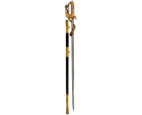 79cm fullered blade etched with scrolling foliage, crowned fouled anchor, naval motifs and the Royal cypher, regulation gilt 