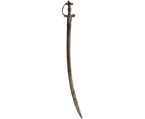78cm curved blade with clipped back tip, characteristic sheet metal hilt with flared domed quillons, short shaped langet, boa