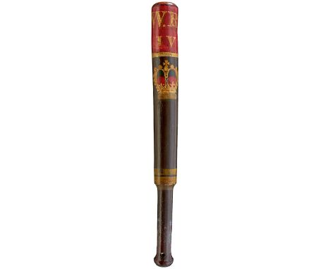 brown painted over all, the head decorated with W.R IV opposing J.P 1831 in gilt on a red band above a crown, two further yel