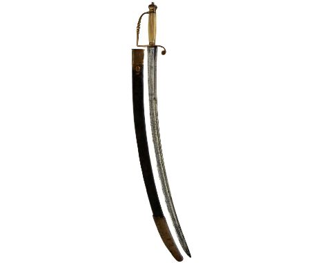 72cm curved fullered blade, characteristic copper gilt hilt, the D-shaped knuckle guard with five-ball decoration, cushion fo