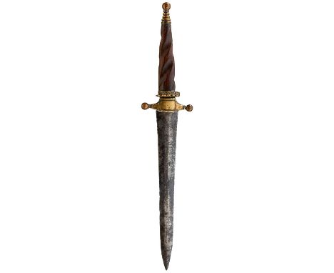 19.5cm flattened diamond section blade, the brass crossguard with ball finials, stepped brass pommel with finial to match, sp