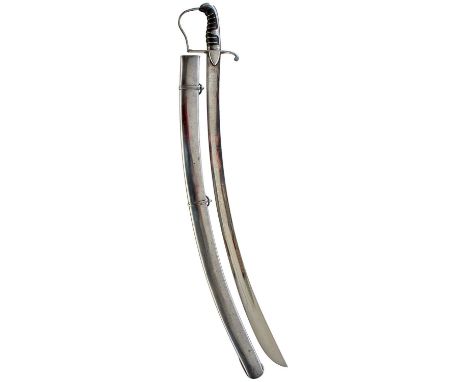 83.6cm clean frost etched blade by Gill, finely decorated with a cavalry officer on horseback, the figure of Victory, stands 