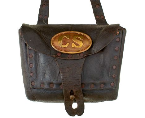 the leather body with two internal compartments with leather divider, front shallow pouch, the whole secured by multiple copp