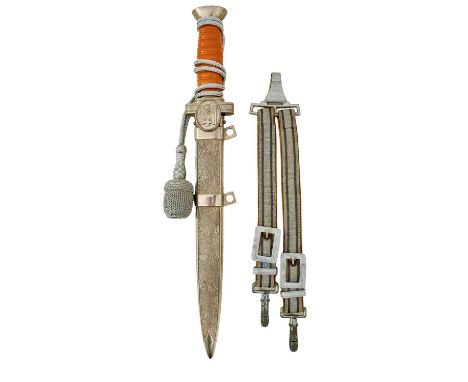 25cm flattened diamond section blade with crossgrain, regulation plated hilt with ribbed orange celluloid grip, in its plated