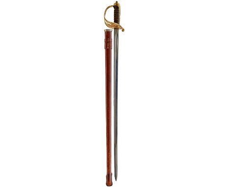 83cm fullered blade with various Ordnance stamps at the forte, regulation gilt Gothic hilt incorporating a crowned GVR cypher