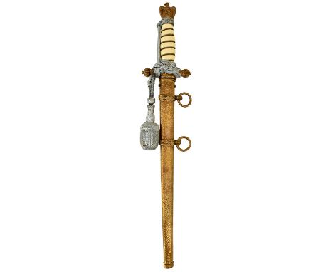 24.5cm double fullered blade by Holler. etched with scrolling foliage, fouled anchor and sailing ships, regulation brass hilt