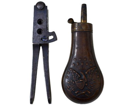the iron body and arms with pivoting sprue cutter stamped COLTS PATENT, apertures for bullet and ball, together with an Ameri