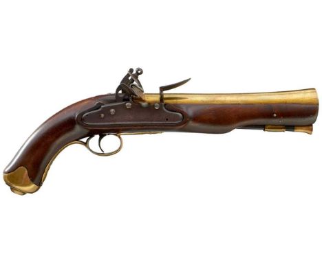 9inch brass barrel flared at the muzzle and engraved LONDON, plain Nock's enclosed lock, full stock with military style brass