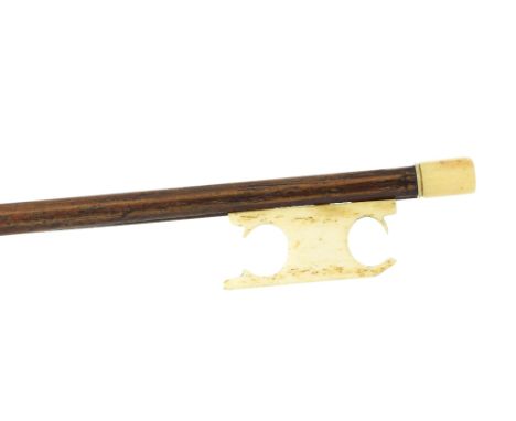 French three-quarter size violin bow, late 18th century, the stick octagonal, with bone frog and adjuster, 38gm (without hair