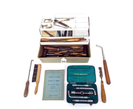 Quantity of piano tuning tools, including a good cased set by Jul. Heinr. Zimmermann