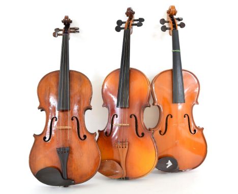 Mid 20th century viola, 16", 40.60cm; also two other contemporary student model violas (3)