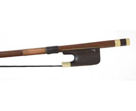 French pattern nickel mounted double bass bow stamped H.A. Stohr, the stick round, the ebony frog plain and the ebony adjuste