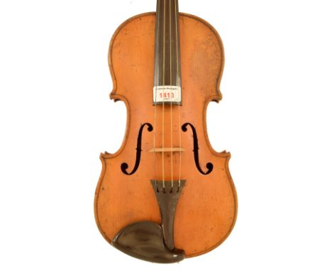 19th century violin branded Goulding & Co, London under a harp by the button on the back, the one piece back of faint narrow 