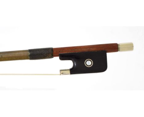 French nickel mounted violin bow by and stamped Ch. Buthod á Paris, the stick round, the ebony frog inlaid with nickel rings 