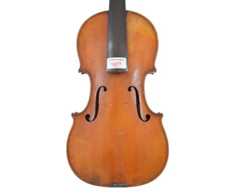 French violin by and labelled Grandjon & Fils, Mirecourt (Vosges), the one piece back of faint medium curl with similar wood 