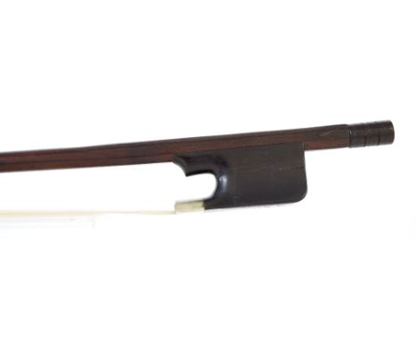 French pattern short pit bow, the stick round, with shaped plain frog and ebony button, 140gm (at fault)