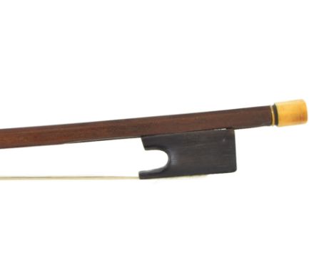 English violin bow circa 1800, the stick round, with ebony frog and octagonal ivory adjuster, 56gm