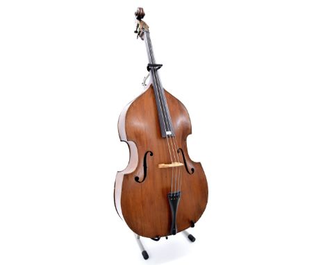 Interesting 19th century double bass, with old nickel mounted bow