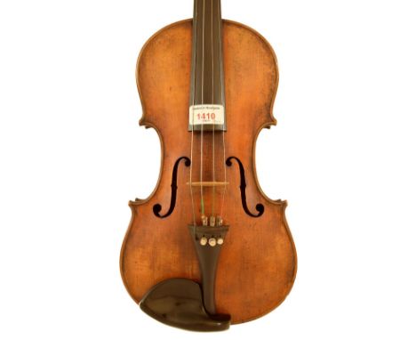 Good late 19th century German violin, the one piece back of faint broad curl with similar wood to the sides and head, the tab