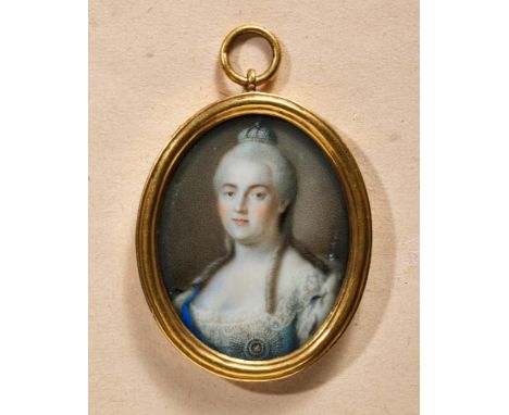 Militaria Ausland - Rußland : Ovale Portraitminiatur Zarin Katharina der Großen. Sehr fein ausgeführte Porträtminiatur Zarin 