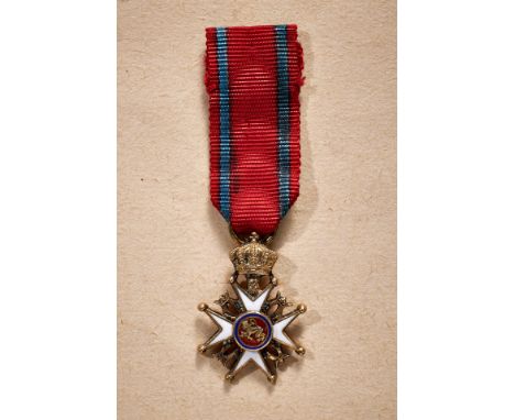 Ausländische Orden &amp; Ehrenzeichen - Norwegen : Norwegen: Olafs Orden: Miniatur des Ordenskreuzes, 1. Modell. Gold und Ema