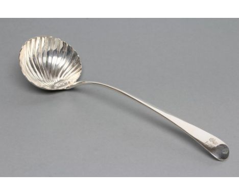 A GEORGE III SILVER LADLE, maker Smith & Fearn, London 1790, shell bowl and armorial engraved handle, 13" long, 5ozs 14dwts (
