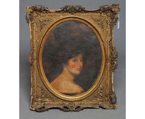 ENGLISH SCHOOL, Portrait of a Lady, head and shoulders, oil on canvas, unsigned, oval, 20" x 16", swept gilt gesso frame (Est