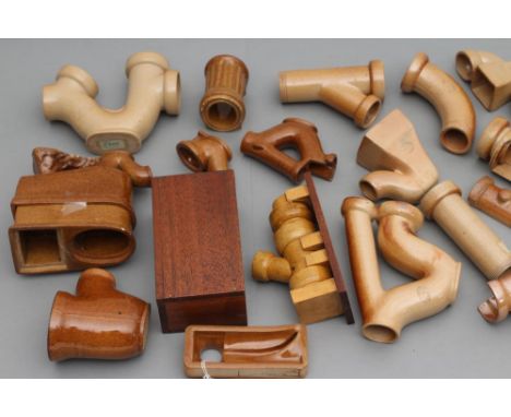 A COLLECTION OF TEN VICTORIAN DOULTON LAMBETH SALT GLAZE STONEWARE SANITARY WARE SAMPLES, together with seven other brown gla