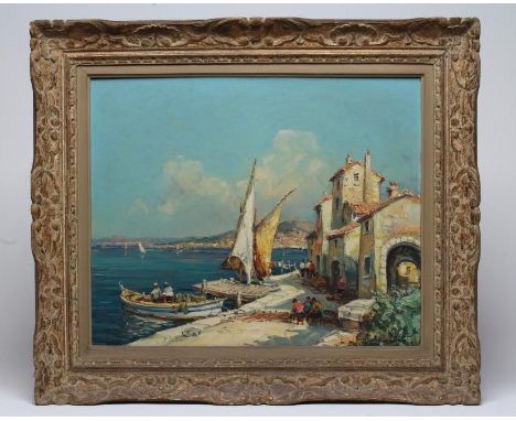 MAURICE BARLE (1903-1961), "Seascape", oil on canvas, label to reverse, the stretcher inscribed "Martigues", 19 3/4" x 24", g