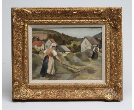 CHARLES JAMES McCALL (1907-1989), French Haymaking Scene, oil on board, signed and dated (19)35, 9 3/4" x 13", gilt frame (su