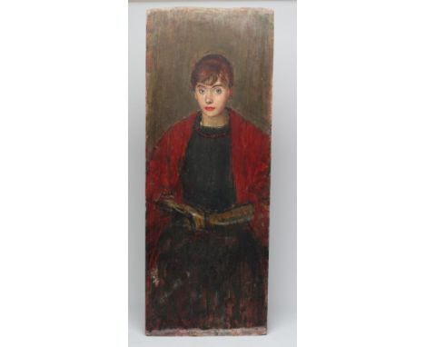 RUSKIN SPEAR (1911-1990), Portrait of Claire in a Black Dress and Red Shawl, three quarter length, oil on board, unsigned, 45