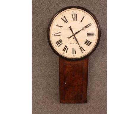 A MAHOGANY TAVERN CLOCK, signed Thornton, the single fusee movement striking on a bell, 22 1/4" painted wooden dial with Roma